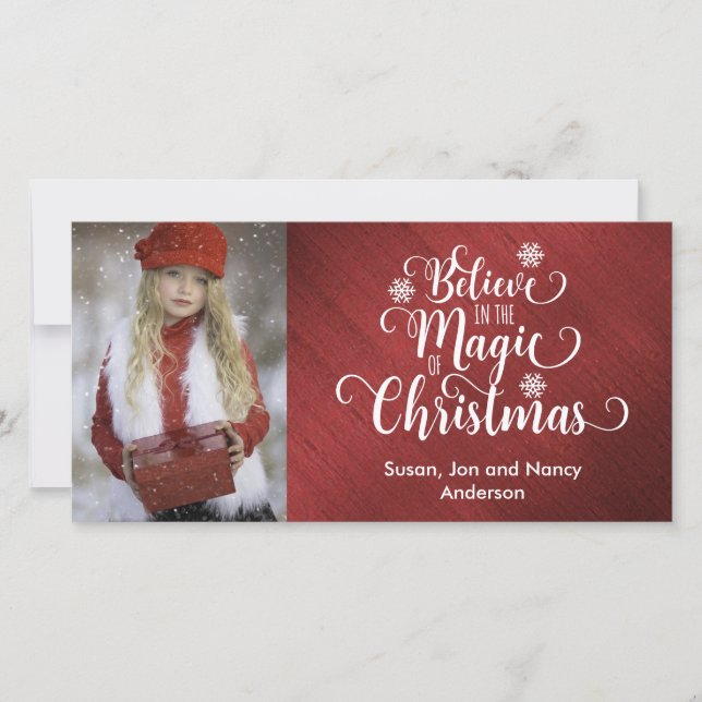 Elegant Red and White Christmas Photo Card (Front)
