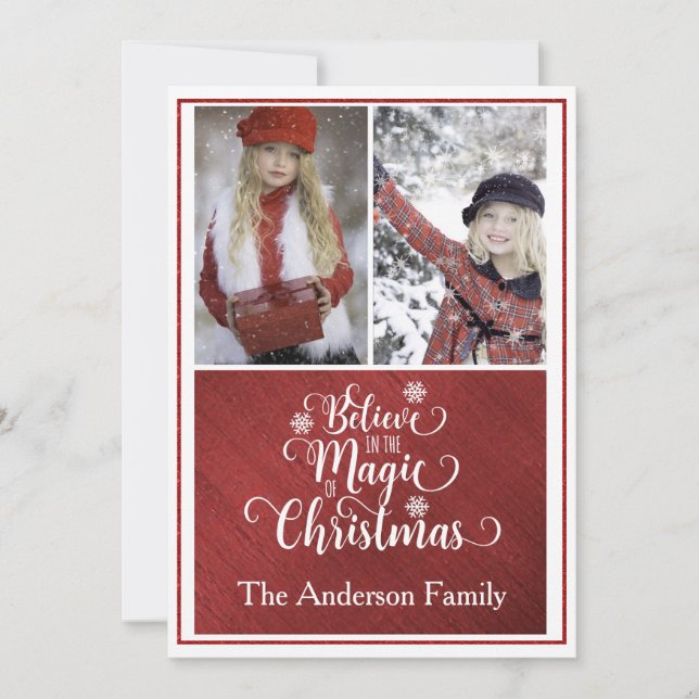 Elegant Red and White Christmas Photo Card (Front)