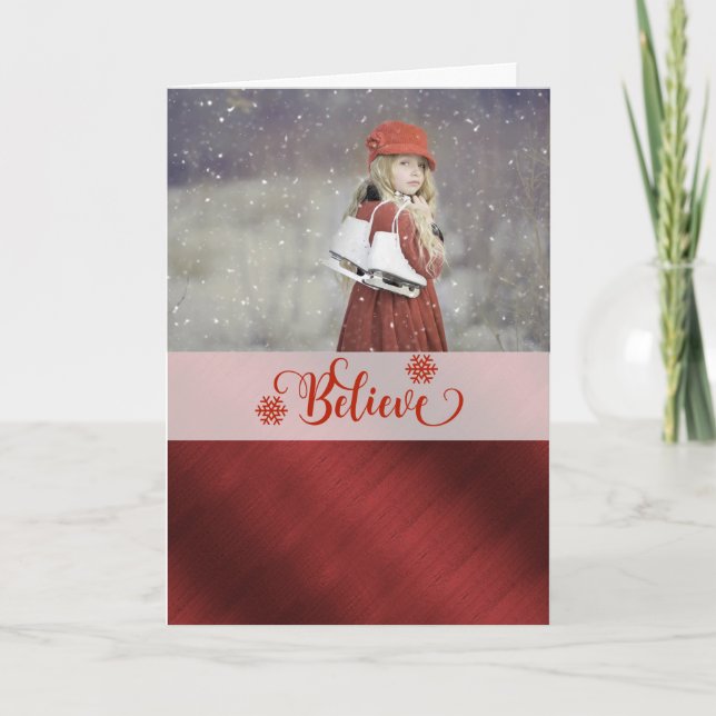 Elegant Red and White Christmas Photo Card. Holiday Card (Front)