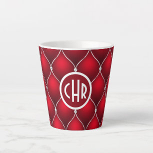 Elegant Red and White Criss-Cross Pattern Latte Mug