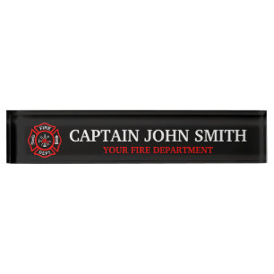 Elegant Red And White Firefighter Nameplate