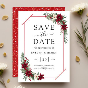 Elegant Red and White Floral Greenery Wedding Save The Date