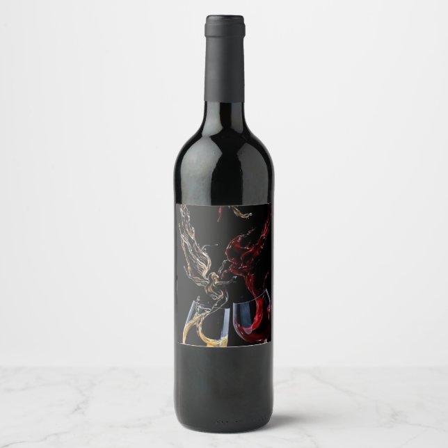 Elegant Red and White Flow Wine Label" Label (Front)
