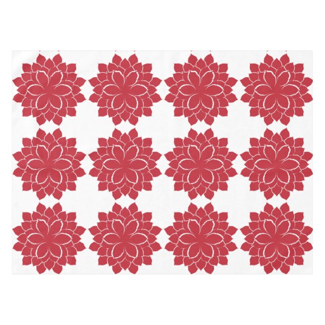 Elegant Red and white hand drawn Poinsettia Tablecloth (Front (Horizontal))