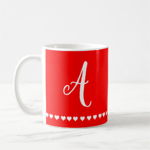 Elegant Red and White Monogram Initial   Coffee Mug