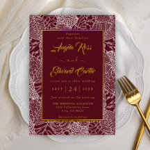 Elegant Red And White Pattern Wedding Invitation