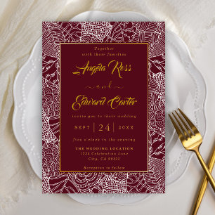 Elegant Red And White Pattern Wedding Invitation