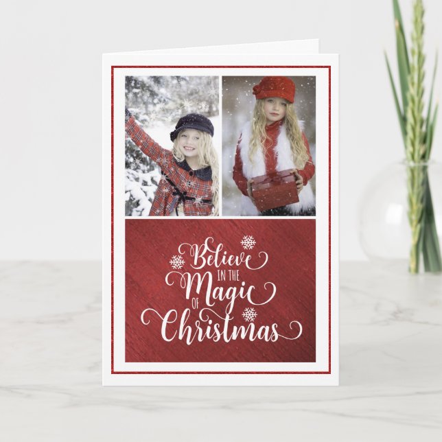 Elegant Red and White Photo Christmas Card (Front)