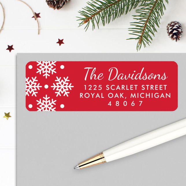 Elegant Red and White Snowflake Return Address (Creator Uploaded)
