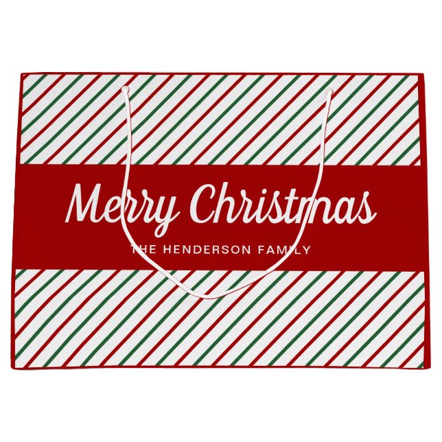 Elegant Red And White Stripes Christmas Large Gift Bag (Front)