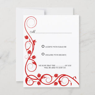 Elegant Red and White Swirls RSVP / Reply Card