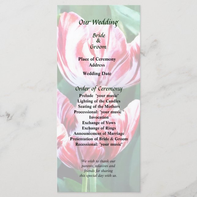 Elegant Red and White Tulips Wedding Program Programme (Front)