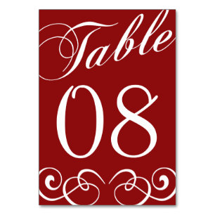 Elegant Red And White Wedding Table Number