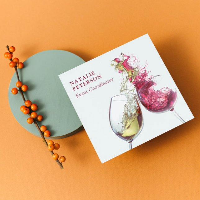 Elegant Red and White Wine Dance Event Coordinator Square Business Card (Creator Uploaded)