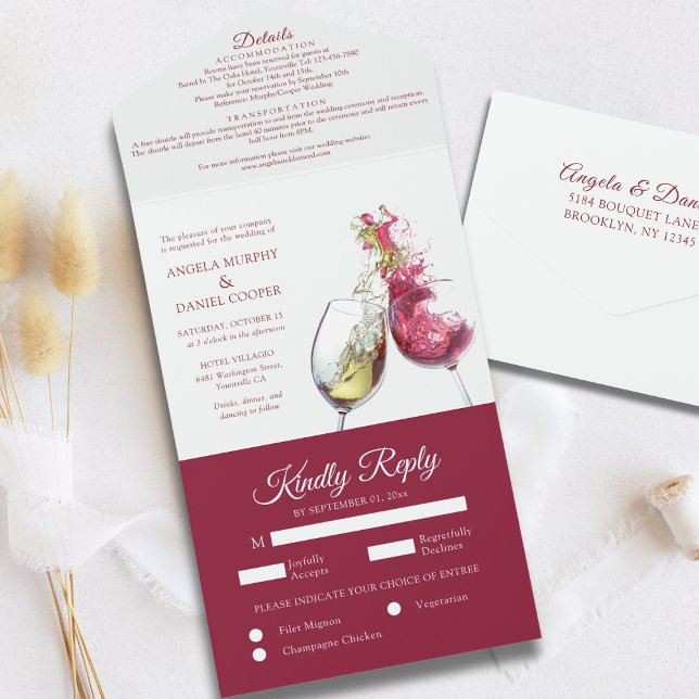 Elegant Red and White Wine Dance Wedding All In One Invitation (Creator Uploaded)