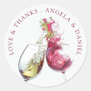 Elegant Red and White Wine Dance Wedding Classic Round Sticker