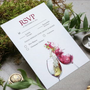 Elegant Red and White Wine Dance Wedding Meal RSVP Card