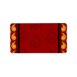 Elegant Red and Yellow paisley pattern gift Label