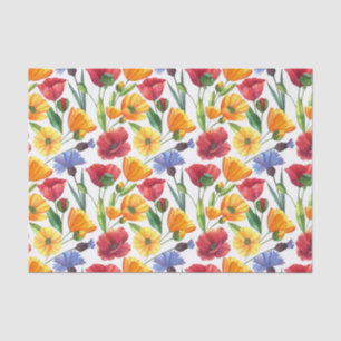 Elegant Red and Yellow Poppy Flowers, Cornflowers Tissue Paper