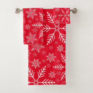 Elegant Red Aqua White Winter Snowflake  Bath Towel Set
