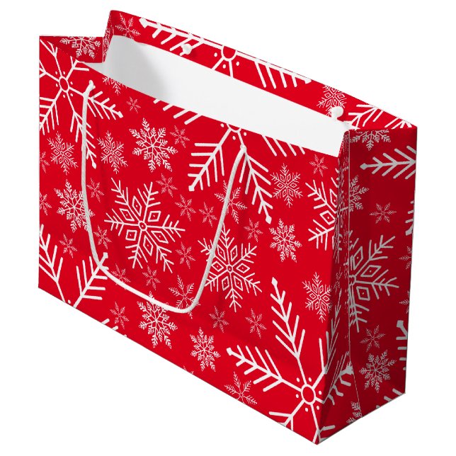 Elegant Red Aqua White Winter Snowflake Large Gift Bag (Front Angled)