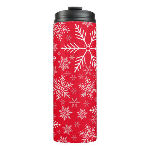Elegant Red Aqua White Winter Snowflake Thermal Tumbler