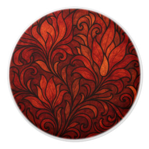 Elegant Red Art Nouveau Floral Ceramic Knob