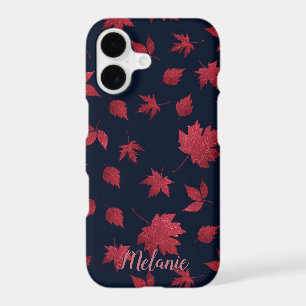 Elegant Red Autumn Leaves on Black Personalised