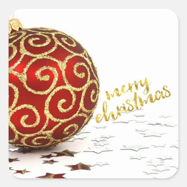 Elegant Red Ball Stars Square Sticker (Front)