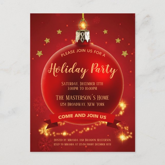 Elegant Red Bauble Christmas Party Invitation (Front)