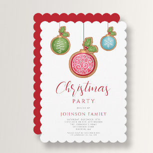Elegant Red Bauble Christmas Party Invitation