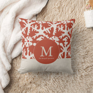 Elegant Red & Beige Monogram Christmas Star Cushion