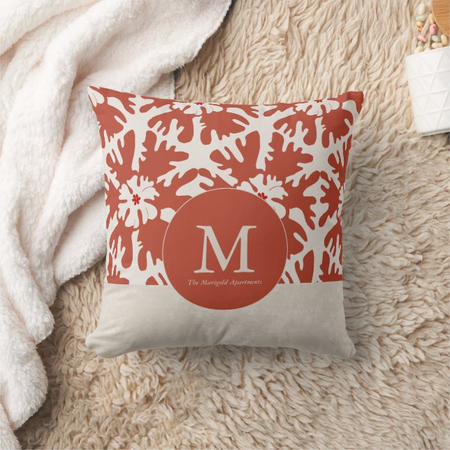 Elegant Red & Beige Monogram Christmas Star Cushion (Blanket)
