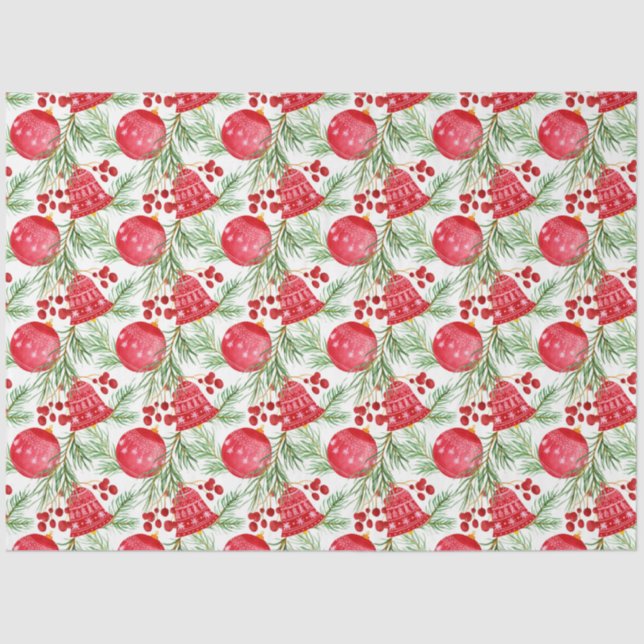 Elegant Red Bells Fir Bauble Christmas Tissue Paper (Front)
