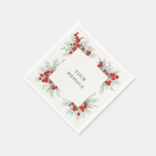 Elegant Red Berries Christmas Holiday Party Napkin