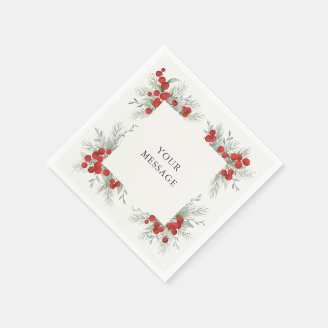 Elegant Red Berries Christmas Holiday Party Napkin (Corner)