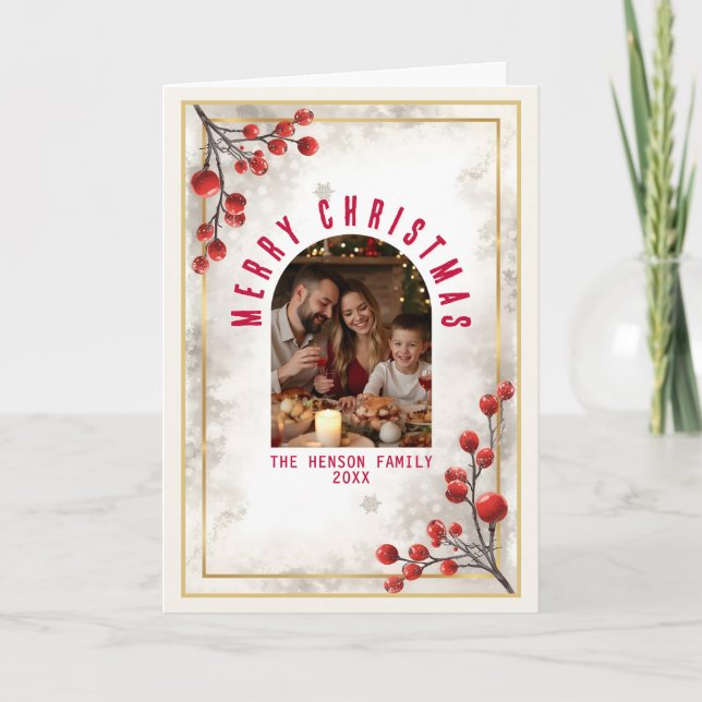 Elegant Red Berries Family Photo Christmas Holiday (Front)