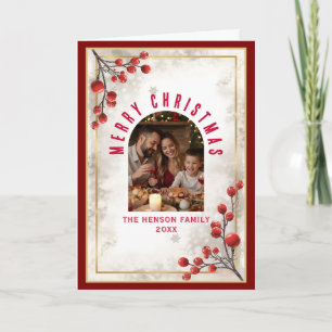 Elegant Red Berries Family Photo Christmas Holiday Card