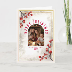 Elegant Red Berries Family Photo Christmas Holiday Card