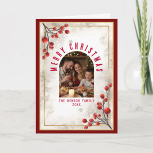 Elegant Red Berries Family Photo Christmas Holiday Card