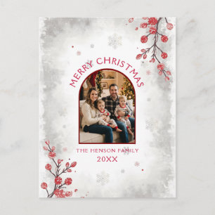 Elegant Red Berries Family Photo Christmas  Holiday Postcard