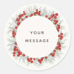 Elegant Red Berries Multipurpose Holiday/Christmas Classic Round Sticker