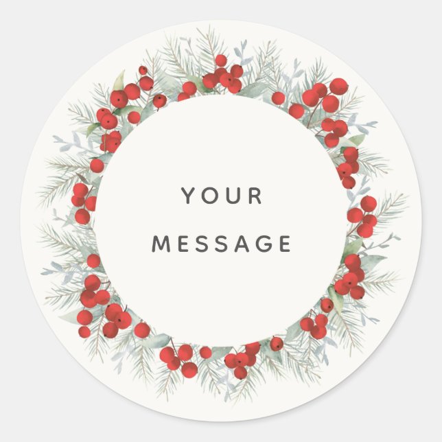 Elegant Red Berries Multipurpose Holiday/Christmas Classic Round Sticker (Front)