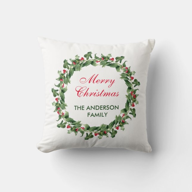 Elegant Red Berry Christmas Cushion (Front)
