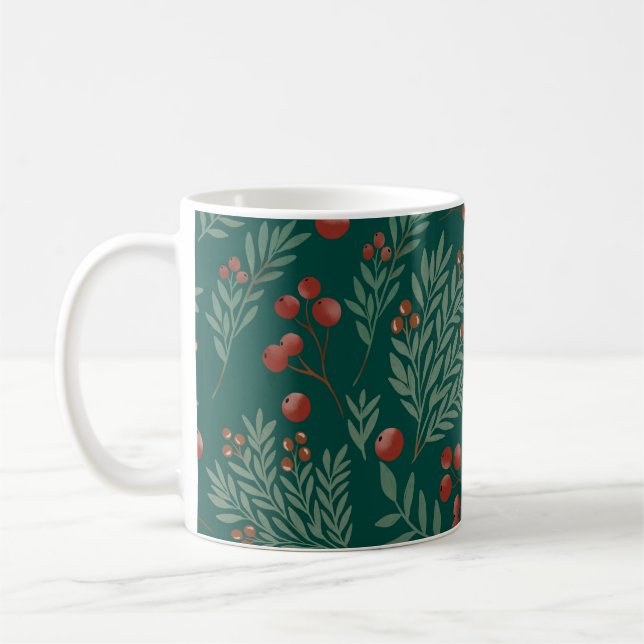 Elegant Red Berry Christmas Mug (Left)