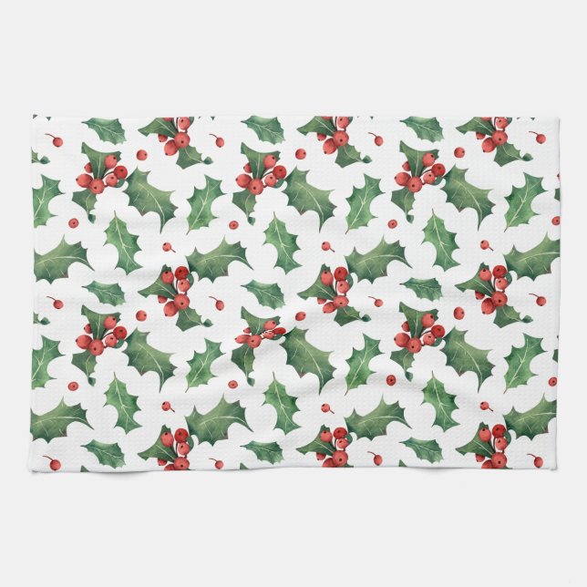 Elegant Red Berry christmas Tea Towel (Horizontal)
