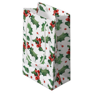 Elegant Red Berry Pattern Christmas Small Gift Bag