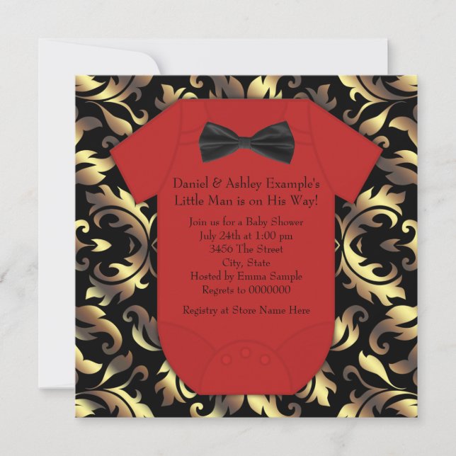 Elegant Red Black and Gold Baby Boy Shower Invitation (Front)
