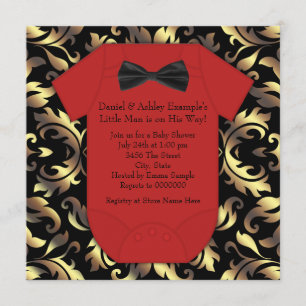 Elegant Red Black and Gold Baby Boy Shower Invitation