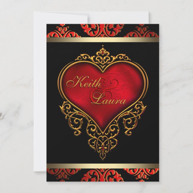 Elegant Red Black and Gold Wedding Invitation (Front)